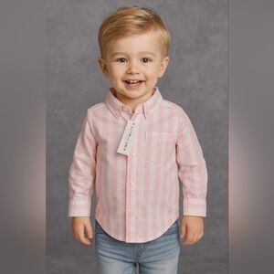 Janie and Jack Pink and White Striped Button Down Shirt Boy 2T